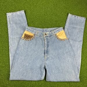 Vintage 90s Y2K Cache High Waisted Denim Jeans Suede Leather Pocket Detail Sz 10